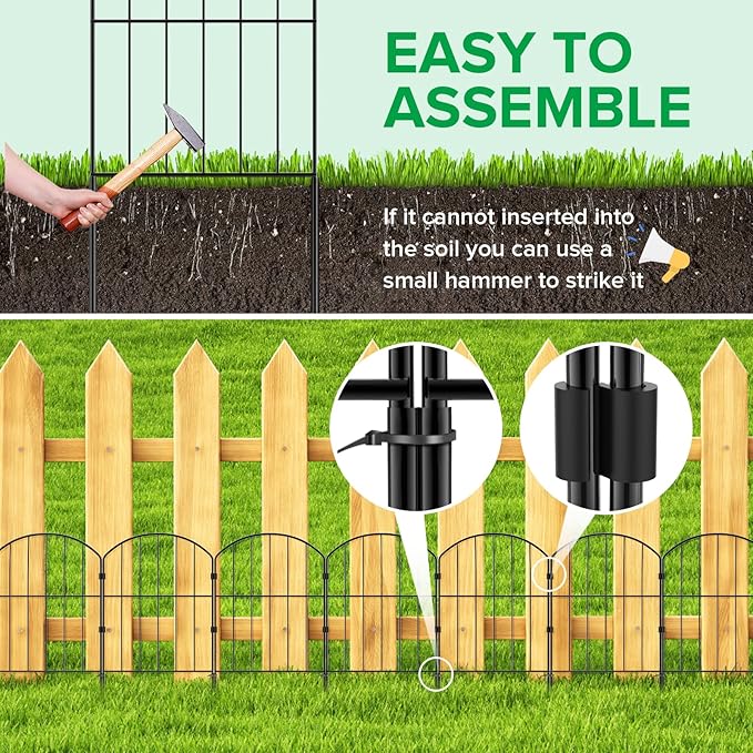 VANCASTLE Decorative Garden Fence 25 Panels, Total 26ft (L) x 24in (H) Rustproof Metal Wire Fencing Border Animal Barrier, Flower Edging for Landscape Patio Yard Outdoor Decor, Arched