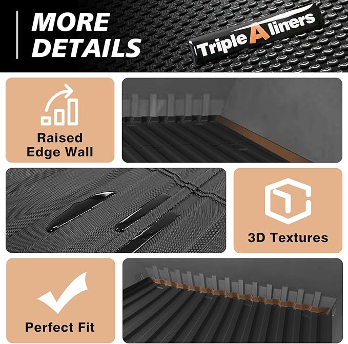TripleAliners Truck Bed Mat Compatible with 2025 2026 Tesla Cybertruck Accessories Vehicle Perfectly Flush All Weather Protection TPE Heavy Duty Pickup Car Bed Cargo Mat (Corrugated Design Front Wall)