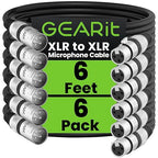 GEARit XLR Male to Female Microphone Cable (6 Feet, 6-Pack) 3-Pin Balanced Shielded Mixer, Recording Studio, Podcast - Black