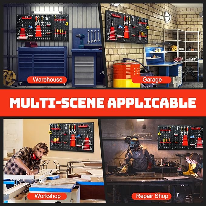 Goplus Garage Pegboard Tool Organizer, 4ft Metal Pegboard Wall Organizer w/3 Pegboards, Drill Bit Rack, Wrench Rack, Hooks Accessories, Wall-Mounted Tool Storage Peg Board for Workshop, Black