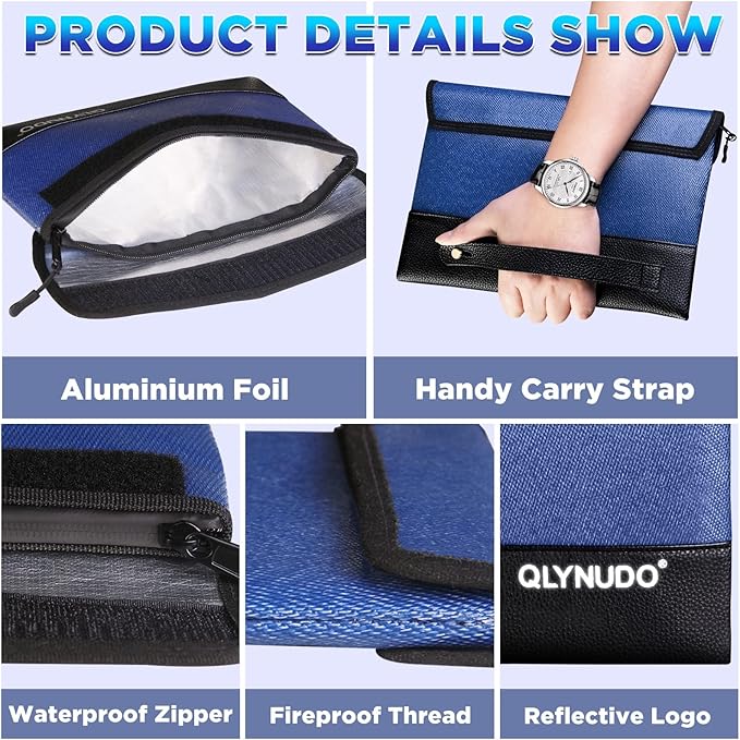 5200℉ Fireproof Money Bag for Cash, Fireproof Bag, Fireproof Pouch for Important Documents and Valuables, 11x7.7 Inch, Waterproof Zipper