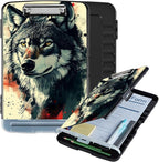 Clipboard with Storage Box & Pen Holder,Heavy Duty Clip Boards 8.5x11 for Nursing,High Capacity,School & Office Supplies,Wolf Art