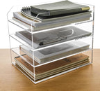 4 Tier Paper Organizer Letter Tray - Acrylic Tray Organizer for Desk, Paper Sorter Organizer for Letter/A4 Office File Folder Holder - Crystal-Clear File Organizer