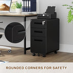 3 Drawer File Cabinet with Lock and 4 Keys, Mobile Metal Filing Cabinet, File Cabinets for Home Office, Under Desk, Pre-Assembly, File Drawer, Letter/Legal/A4 Hanging File Folders