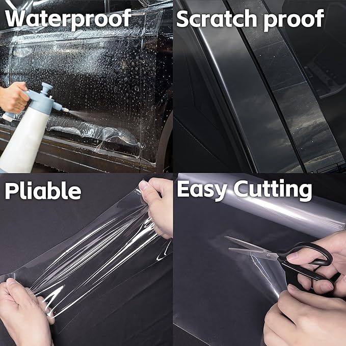Lypumso Clear Vinyl Wrap Tape, Car Door Edge Guard Door Sill Protector, Transparent Paint Protection Film for Most Cars Rearview Mirror Handle Bumper Window Stair (Clear, 1ft x 10ft)