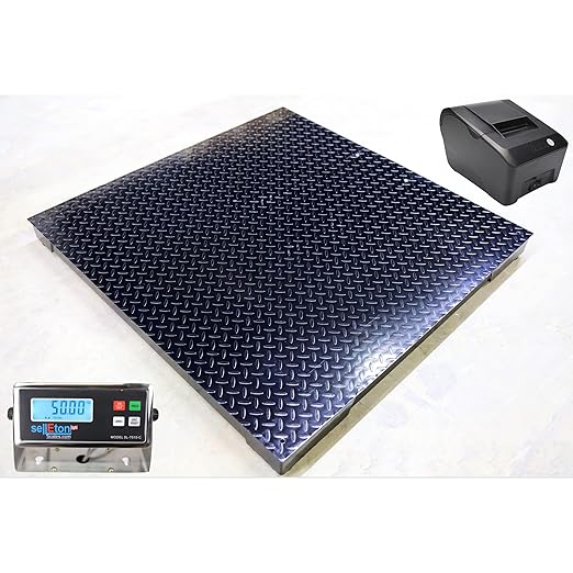 Liberty Scales Industrial Floor Scale, Accurate Digital Pallet Scales with Metal Indicator and Printer for Warehouse or Shipping Weighing, 48” x 48” (4’ x 4’) Size 10000 lbs x 1 lb Capacity