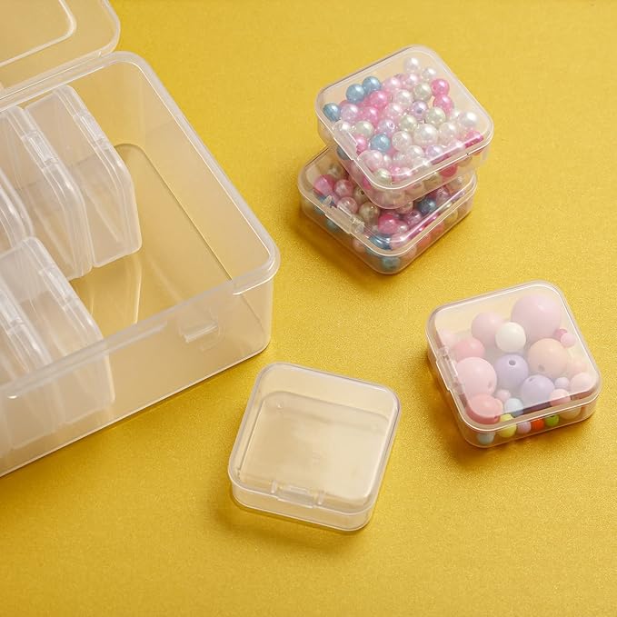 Mathtoxyz Small Bead Organizers, 15 Pieces Plastic Storage Cases Mini Clear Bead Storage Containers Transparent Boxes with Hinged Lid and Rectangle Clear Craft Supply Case