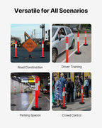 VEVOR 3 Pack Traffic Delineator Posts, 48 inches Traffic Safety Cones with Fillable Base and Reflective Strips, Heavy Duty Delineator Posts for Construction Site, Parking Lot, Crowd Control, Red