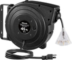 WILAWELS12 Gauge Retractable Extension Cord Reel, 45 FT 12AWG/3C SJTOW Heavy Duty Power Cord, 3 Grounded OutletsTriple Tap Cord Reel, Ceiling & Wall Mount, 15 Amp Circuit Breaker, UL Listed, H45CR06