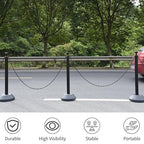 6 Pack Traffic Delineator Post Cones with Plastic Chain Crowd Control Barriers - Expandable 40" Traffic Control Cones, 6 x 6.6 Ft Chains for Indoor & Outdoor Use (Black-Water Filled Base)