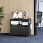 2 Drawer File Cabinet, Rolling File Cabinet with Lock, Metal Filing Cabinets Under Desk Storage Organizer with Wheels for A4/Letter/Legal (Black)