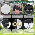 Square Heavy Duty Patio Table Covers Waterproof, 600D Outdoor Dining Table and Chair Set Covers, Outdoor Furniture Cover Waterproof for Sectional Sofa Couch 98''L x 98''W x 32''H, Black