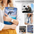 Clipboard with Storage,Office Supplies Nursing Clipboards Folder with Pen Holder Plastic Storage ClipBoard Foldable for Teacher Nurse,Cute Dolphin