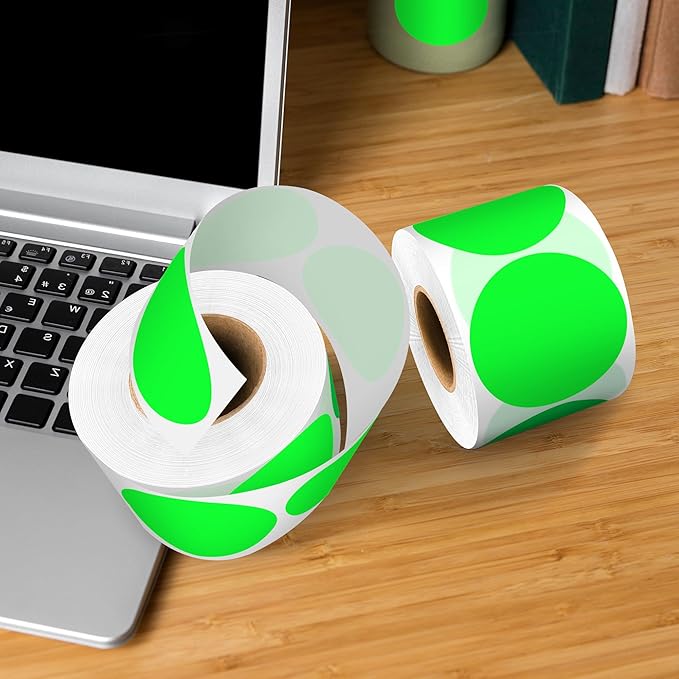 2 Inch Fluorescent Green Circle Sticker Labels,2000Pcs 4 Rolls,Multi-Purpose Round Coding Labels for Office,Inventory, Organizing
