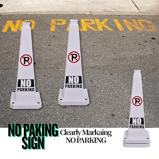 BESEA No Parking Cone 6 Pack, 28" No Parking Sign Cone with Weighted Base, White 4-Sided “ NO Parking” Warning Cone for Driveways Business Parking Lots Garages Indoor/Outdoor
