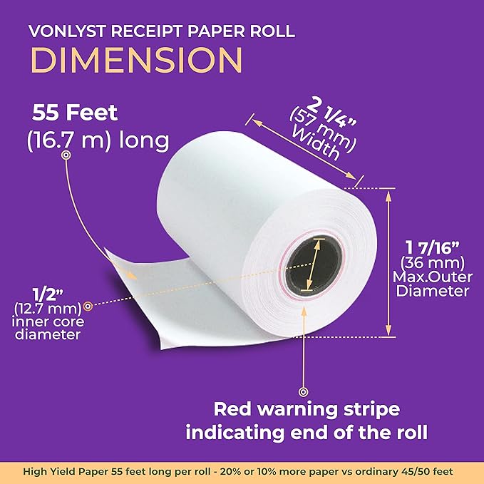 Thermal Paper Roll 2 1/4 x 55 for Verifone Vx520 Ingenico ICT220 ICT250 FD400 (50 rolls)