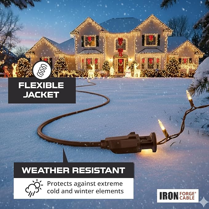 Iron Forge Cable Outdoor Brown Extension Cord 25 ft - 16 Gauge 13 Amp Heavy Duty Brown Outdoor Extension Cords 3 Prong - 16/3 SJTW - Great for Outdoor