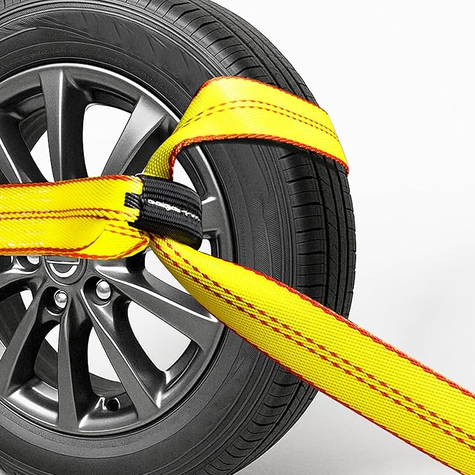 2" x 16' Replacement Tie Down Straps with Chain Tail,4-Pack,Heavy-Duty Car Trailer Straps for 8-Point Tie Down Kits – Extension Strap for Vehicle Transport, Flatbeds & Trailers