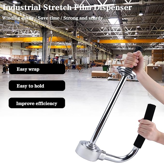 Industrial Stretch Wrap Dispenser – Adjustable 12-20 Inch Shrink Wrap Handle for Pallet Packing – Heavy-Duty Stretch Film Dispenser Holder for Efficient Wrapping