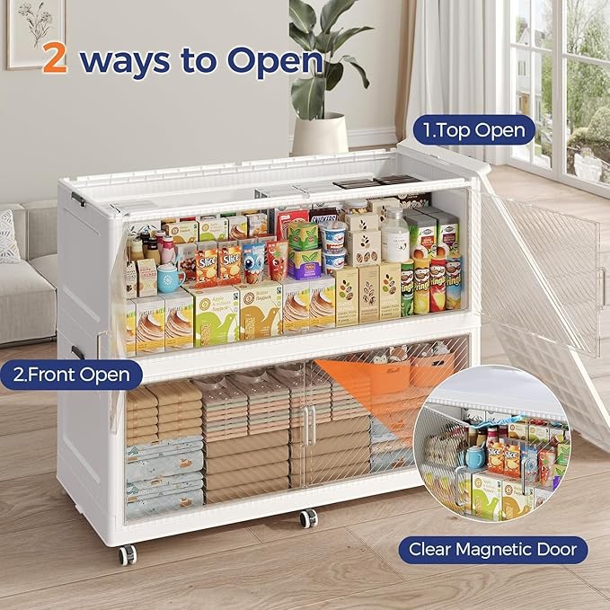 240Gal Extra Large Stackable Storage Bins with Lid, 960Qt Collapsible Storage Box with Wheels, Closet Organizers and Storage Cabinet Container for Home, Kitchen, Office, 3Pack White Clear