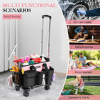 Rolling Cleaning Caddy, Cleaning Supplies Organizer with Trolley, Wearable Cleaning Tote Bag on Wheels with Hard Bottom, Cleaning Carts for Housekeepers/Home/Car/Office/Picnic (Pink)