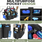 Rolling Cleaning Caddy Bag with Detachable Trolley, Cleaning Supplies Organizer Cart on Wheels, Cleaning Supply Caddy for Housekeepers, Large Professional Detailing Bag Tote for Home, Car (Black)