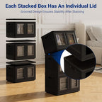 FLEXIMOUNTS 110 QT Stackable Storage Bins With Lids, Collapsible Plastic Storage Bins With Doors and Built-in Wheels For Home Dorm Closet Organizers and Storage, 3 Pack Cubes, Black