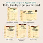 FEBU Eco-Friendly Bamboo Fabric Bandages | PFAS Free Bandages for Scrapes & Cuts | Flexible Fabric Bandage | Fully Compostable, Latex Free Bandage | 50 Count Spot