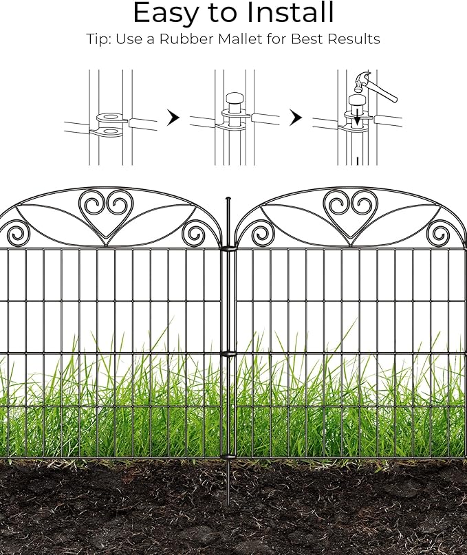 5 Panels No Dig Decorative Outdoor Garden Fence with Gate, 32 in(H) X 11.8 ft(L) Animal Barrier Fencing, Rustproof Portable Fence, Temporary Dog Fence Outdoor for Yard, Outside, Backyard
