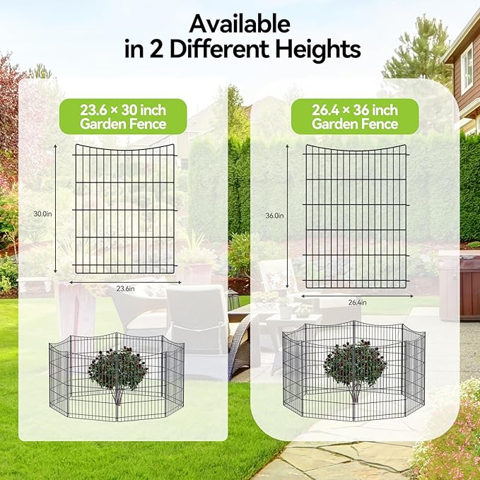INJOPEXI Decorative Garden Fence 6 Panels 11.8ft(L)×30in(H) Garden Fences Outdoor with 6 Panels Rustproof Metal Wire No Dig Temporary Animal Barrier Fencing for Backyard Patio - Without Fence Gate