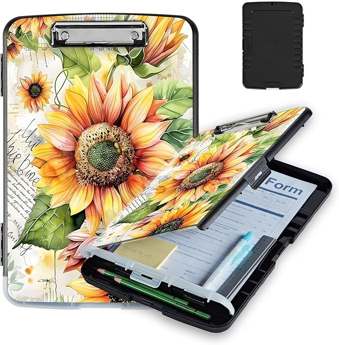 Pattern Design Clipboard with Storage - Heavy Duty Legal Size Clipboard, Ideal for Teachers, Nurses, Office Workers, Contractors, and Kids - 9.5 x 14.2 Inch (Painting Sunflower)