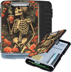 Clipboard with Storage Box & Pen Holder,Heavy Duty Clip Boards 8.5x11 for Nursing,High Capacity,School & Office Supplies,Skeleton Roses Tea