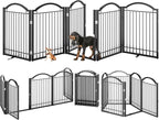 BHG Metal No-Assembly Freestanding Dog Gate with Door Walk Through, Extra Wide 120", Extra Tall 32" Pet Gate, Accordion Puppy Folding Playpen Dog Fence, with 2PCS Support (Black, 5 Panels)