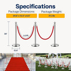 VIVOHOME Stainless Steel Stanchion Post Queue 6PCS Pole w/ 4 Red Velvet Ropes, Crowd Control Barriers w/Fillable Base for High-end Venues, Museums, Party Supplies (6 Pieces, Silver)