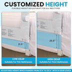TotCraft FlexGuard Adjustable Length & Height Bed Rail for Toddlers – Fits Twin, Full, Queen & King Beds – 35.5″ or 59″ Two Fixed Lengths – 14 Height Levels – ASTM Certified Kids Safety Guard (White)