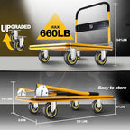 Push Cart Dolly by Wellmax, Moving Platform Hand Truck, Foldable for Easy Storage and 360 Degree Swivel Wheels with 660lb Weight Capacity, Yellow Color
