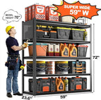 Metal Garage Shelving Unit with Pegboard, Heavy Duty 5-Tier Adjustable Industrial Storage Shelves, 5000 LBS Steel Storage Rack for Garage, Warehouse, Basement, 72" H x 59" W x 23.6" D, Black