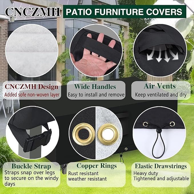 Heavy Duty Patio Furniture Covers Waterproof, 600D Outdoor Furniture Cover Waterproof for Sectional Sofa Couch, Outdoor Dining Table and Chair Set Covers 56''L x 32''W x 28''H, Black
