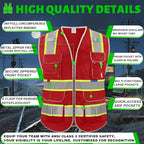 BeautyWill Custom Logo 10 Pockets Safety Vest Class2 ANSI Certified High Visibility Reflective Vest