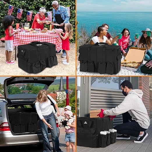 MATEIN Food Delivery Bag XXL - 23x14x15 inches, Water Resistant Large Insulated Hot & Cooler Catering Bags with Cup Holders for Food Deliveries, Pizza Warmer Carrying Case, Black