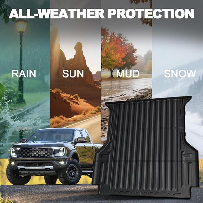 Truck Bed Mat for Ford Ranger 2025 2024, All Weather Truck Bed Liner for 2025 Ford Ranger Accessories, 5FT 59.6'' TPE Cargo Liner Truck Mat