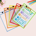 AKONEGE 5 Pack Oversized Dry Erase Pocket Sleeves - 10 x 13 Inch Ticket Holders Reusable Clear Plastic Sleeves Sheet Page Protectors for School Teacher Supplies & Classroom Organization, 5 Colors