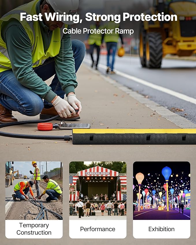 VEVOR Cable Protector Ramp, 1 Channel Heavy Duty 39.37'' Rubber Cord Hose Wire Cover, 2.76''W x 1.97''H Channel Size, Traffic Speed Bump with Flip-Open Top Cover, for Indoor Outdoor Use