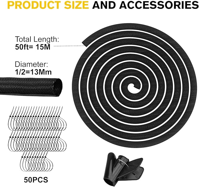 Cord Protectors from Pets No Chew, Ultra Durable Wire Protector Cord Covers for Pets, Flexible Cable Sleeve Cord Management for TV/Computer/Electric Wires/Phone Charging Cables (1/2"-50Feet)