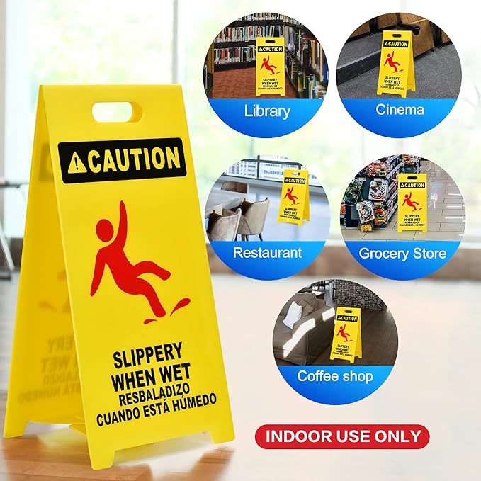 MATTHEW CLEANING 25'' Industrial Wet Floor Sign 3 Pack 2-Sided Durable Corrugated Plastic Birght Yellow Multilingual Warning Signs Commercial Caution Wet Fold-out Floor Signs For Indoors