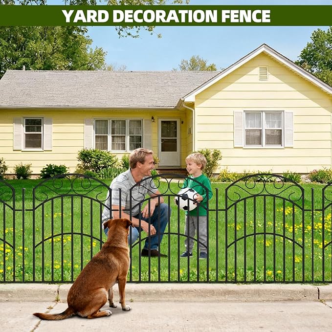 5 Panels 32in(H) Decorative Garden Fence, Total 11ft L Heavy Duty Iron Metal No Dig Animal Barrier Fence, Garden Border Fencing, Temporary Dog Fencing Outdoor for Yard