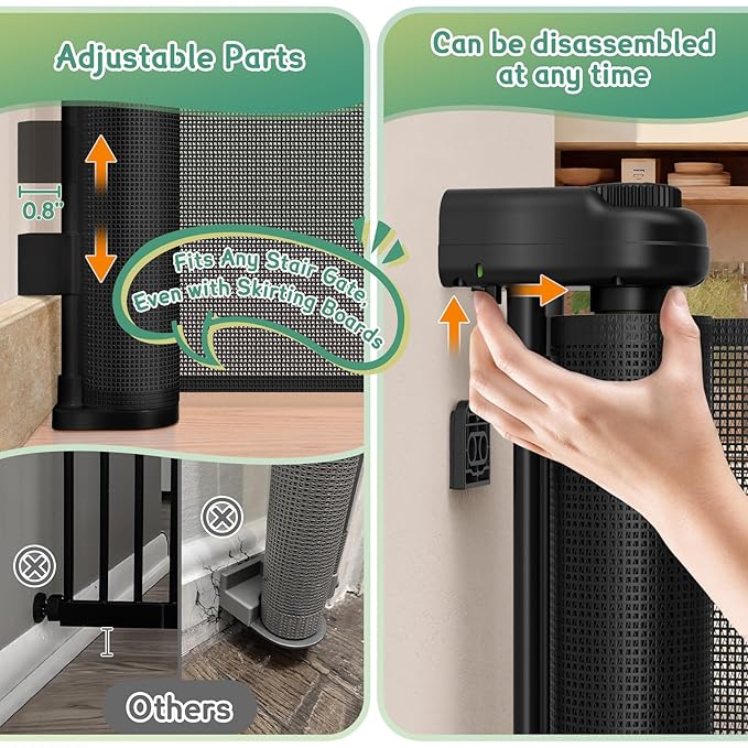 Retractable Baby Gates Extra Wide 150" (12.5 FT) x 34" Tall, Indoor/Outdoor Retractable Gate for Doorways, Stairs, Hallways, Decks, Garage,Black Retractable Dog Gate with Fiberglass Reinforcement Rods