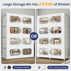 250 Gallon Extra Large Storage Bin with Lid and Wheels, Stackable Collapsible Plastic Storage Box with Door, Foldable Organizer for Closet, Kitchen, Office, Living Room, 5 Pack White