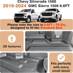 TripleAliners Truck Bed Mat Compatible with 2019-2025 2026 Chevy Silverado 1500/GMC Sierra 1500 Accessories 6.6FT Vehicle Perfectly Flush All Weather Protection TPE Heavy Duty Cargo Mat(Standard Bed)