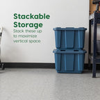 IRIS USA 4-Pack 12 Gallon Storage Bins with Lids |Made in USA| Heavy Duty Eco-Friendly Plastic Tote Containers for Truckbed Tool Box Organization, Large - Navy